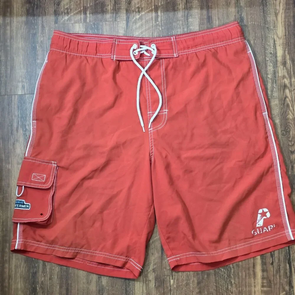 Original Watermen Guard Swim Trunks Mens M Red Surf Board Shorts Stretch